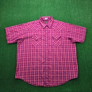 Plains Western Wear Shirt Mens 2X Big Man Pearl Snap Plaid Cowboy Double Pocket